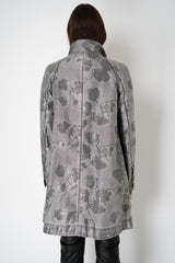 Annette Gortz Long A-line Brocade Intarsia Floral Motif Jacket in Silver Vancouver. Shop Online or in Store.