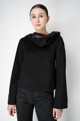 Annette Gortz Long Sleeve Jersey Top with Layered Crumple Organza Neckline in Black Vancouver. Shop Online or in Store.