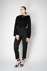 Annette Gortz Long Sleeve Jersey Top with Layered Crumple Organza Neckline in Black Vancouver. Shop Online or in Store.