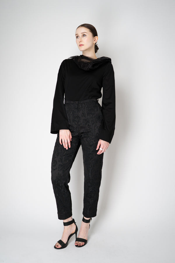Annette Gortz Long Sleeve Jersey Top with Layered Crumple Organza Neckline in Black Vancouver. Shop Online or in Store.