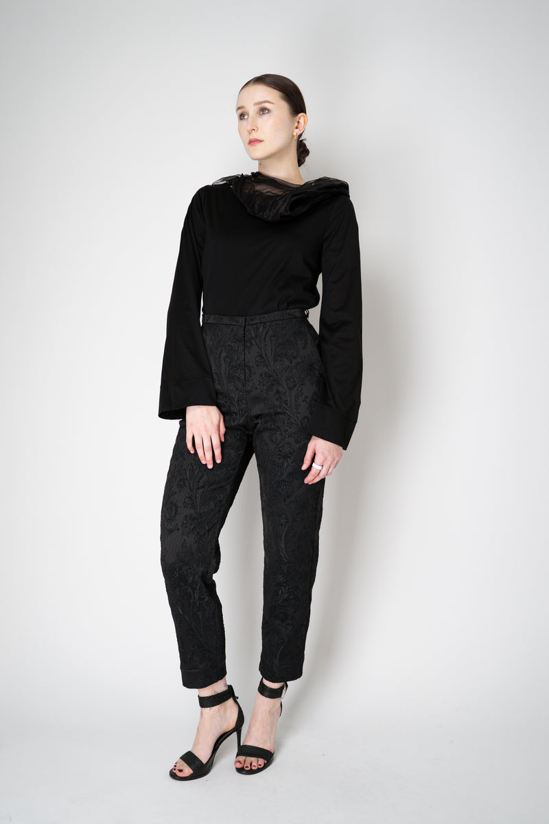 Annette Gortz Long Sleeve Jersey Top with Layered Crumple Organza Neckline in Black Vancouver. Shop Online or in Store.