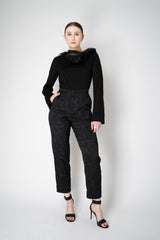 Annette Gortz Long Sleeve Jersey Top with Layered Crumple Organza Neckline in Black Vancouver. Shop Online or in Store.