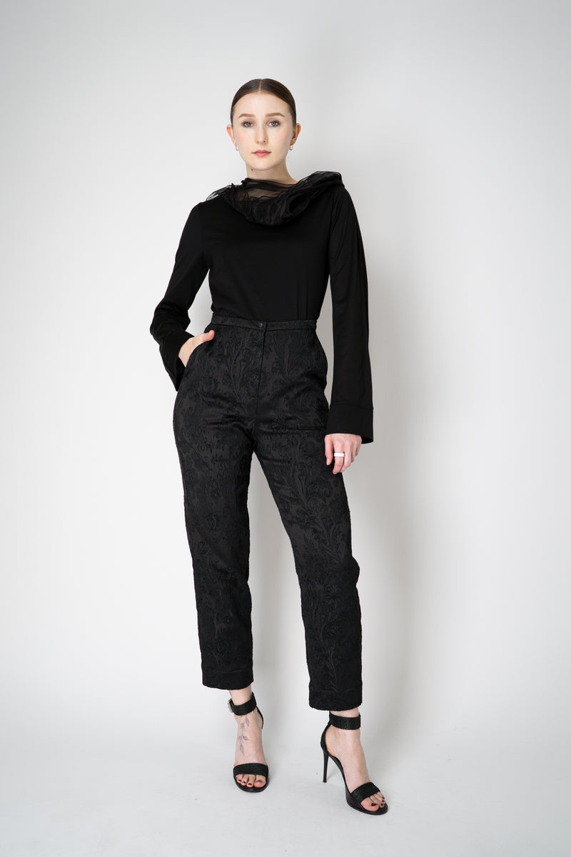 Annette Gortz Long Sleeve Jersey Top with Layered Crumple Organza Neckline in Black Vancouver. Shop Online or in Store.