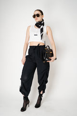 Annette Gortz Pull-On Style Viscose Trousers with Snap Adjustable Length in Black Vancouver. Shop Online or in Store.