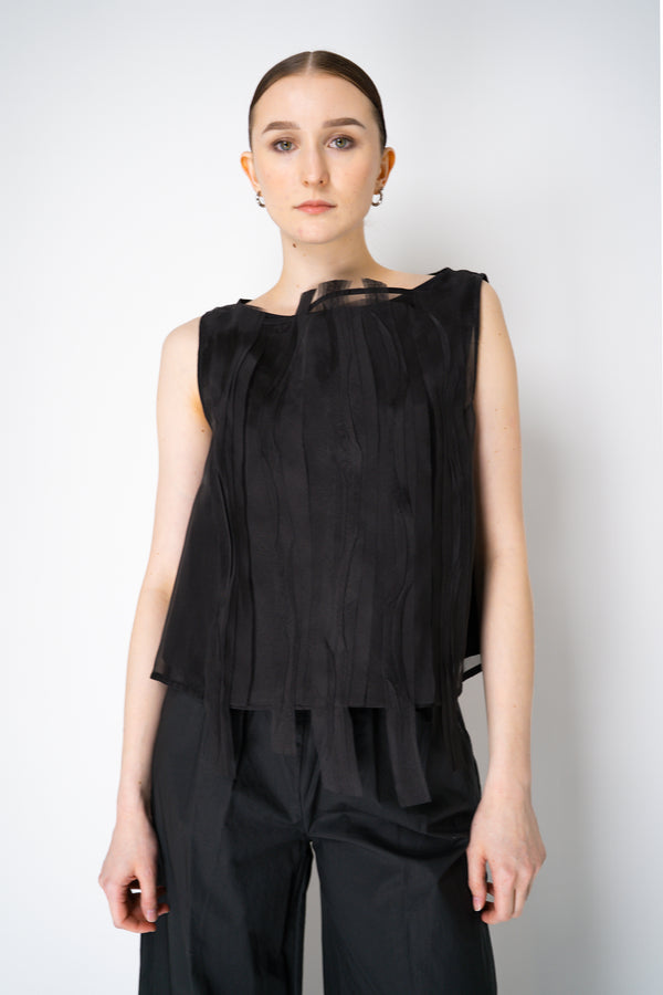 Annette Gortz Sleeveless Layered Top with Organza Appliqué in Black Vancouver. Shop Online or in Store.