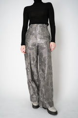 Annette Gortz Straight Leg Brocade Intarsia Floral Motif Trousers in Silver Vancouver. Shop Online or in Store.