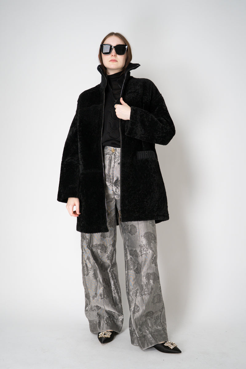 Annette Gortz Straight Leg Brocade Intarsia Floral Motif Trousers in Silver Vancouver. Shop Online or in Store.