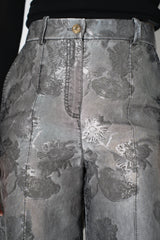 Annette Gortz Straight Leg Brocade Intarsia Floral Motif Trousers in Silver Vancouver. Shop Online or in Store.