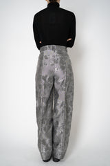 Annette Gortz Straight Leg Brocade Intarsia Floral Motif Trousers in Silver Vancouver. Shop Online or in Store.