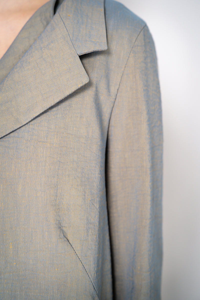 Annette Gortz Stretch Linen Single Breasted Jacket in Iridescent Blue/Grey Vancouver. Shop Online or in Store
