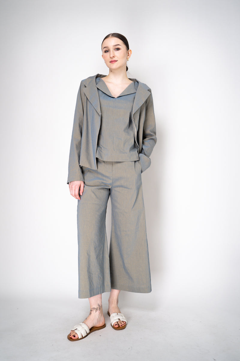 Annette Gortz Stretch Linen Single Breasted Jacket in Iridescent Blue/Grey Vancouver. Shop Online or in Store