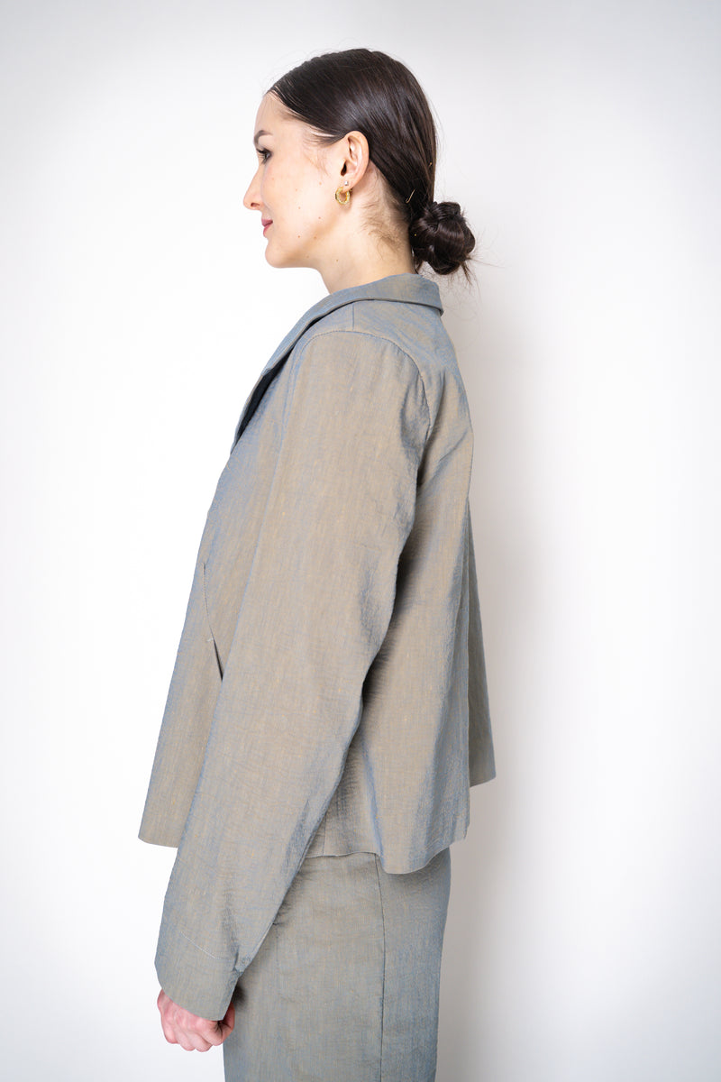 Annette Gortz Stretch Linen Single Breasted Jacket in Iridescent Blue/Grey Vancouver. Shop Online or in Store