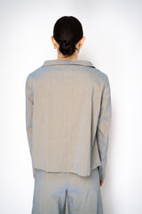 Annette Gortz Stretch Linen Single Breasted Jacket in Iridescent Blue/Grey Vancouver. Shop Online or in Store