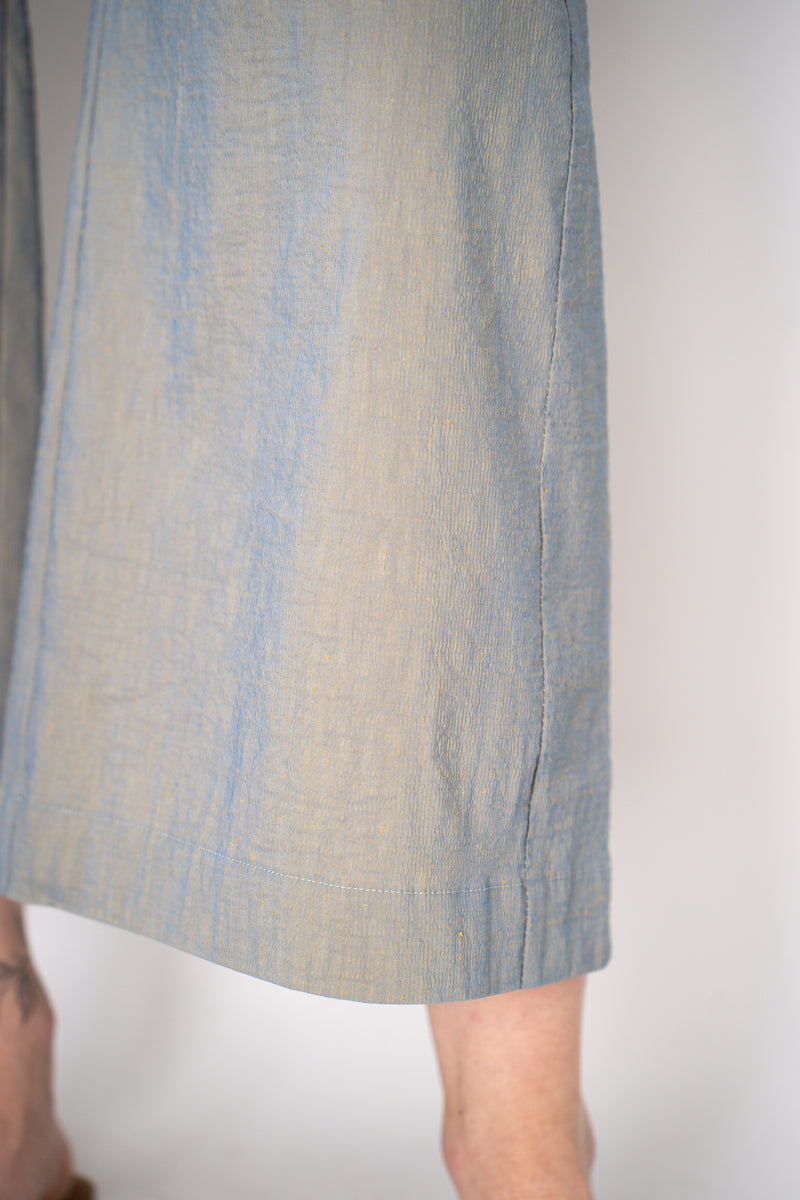 Annette Gortz Stretch Linen Wide Leg Cropped Pants in Iridescent Blue/Grey Vancouver. Shop Online or in Store