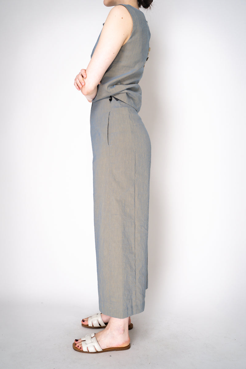 Annette Gortz Stretch Linen Wide Leg Cropped Pants in Iridescent Blue/Grey Vancouver. Shop Online or in Store