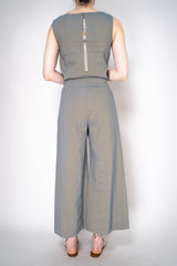 Annette Gortz Stretch Linen Wide Leg Cropped Pants in Iridescent Blue/Grey Vancouver. Shop Online or in Store