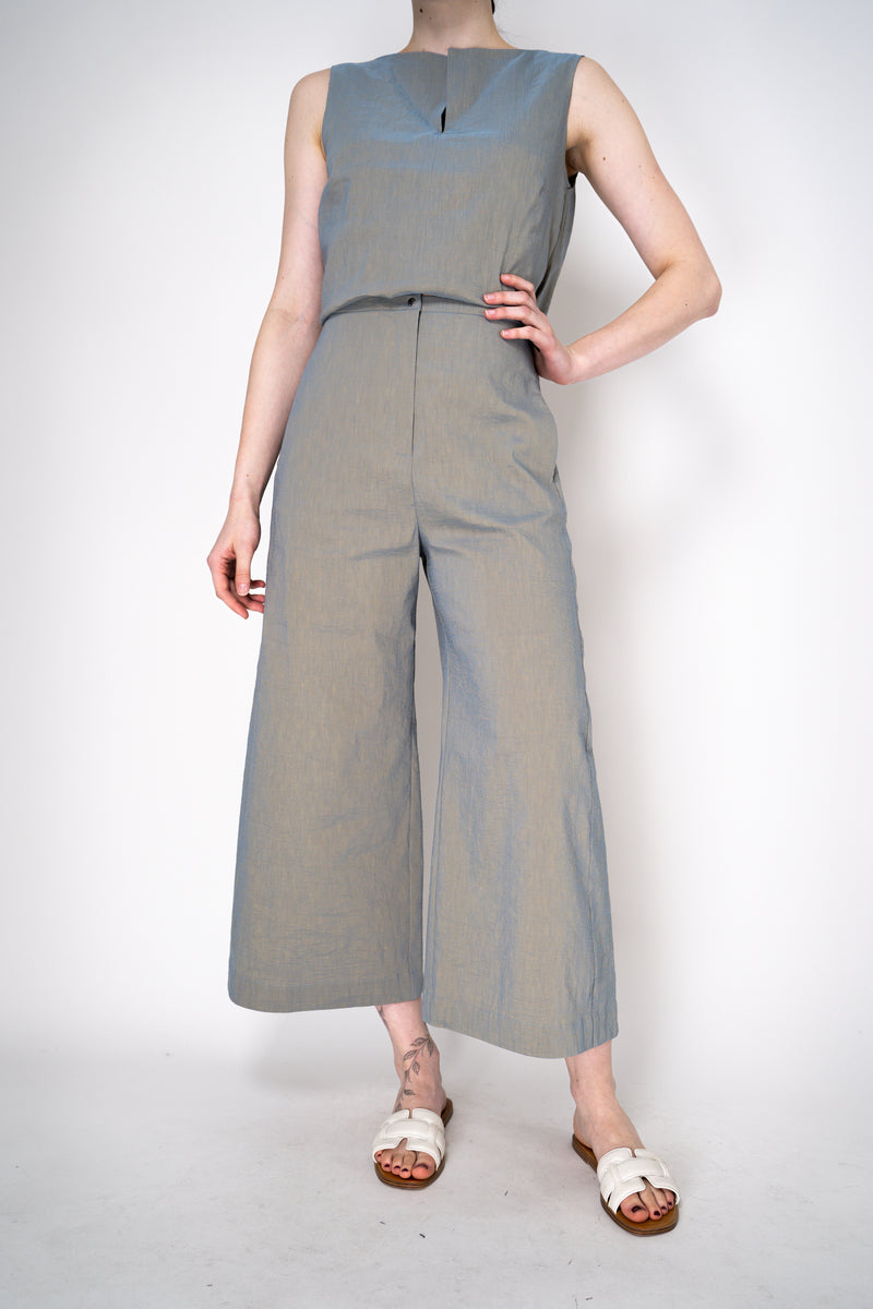 Annette Gortz Stretch Linen Wide Leg Cropped Pants in Iridescent Blue/Grey Vancouver. Shop Online or in Store