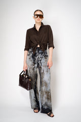 Annette Gortz Viscose Silk Printed Denim Trousers in Navy and Beige Vancouver. Shop Online or in Store.