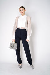 Antonelli Brindisi Silk Organza Blouse with Pleated Front Bib in White Vancouver. Shop Online or in Store.