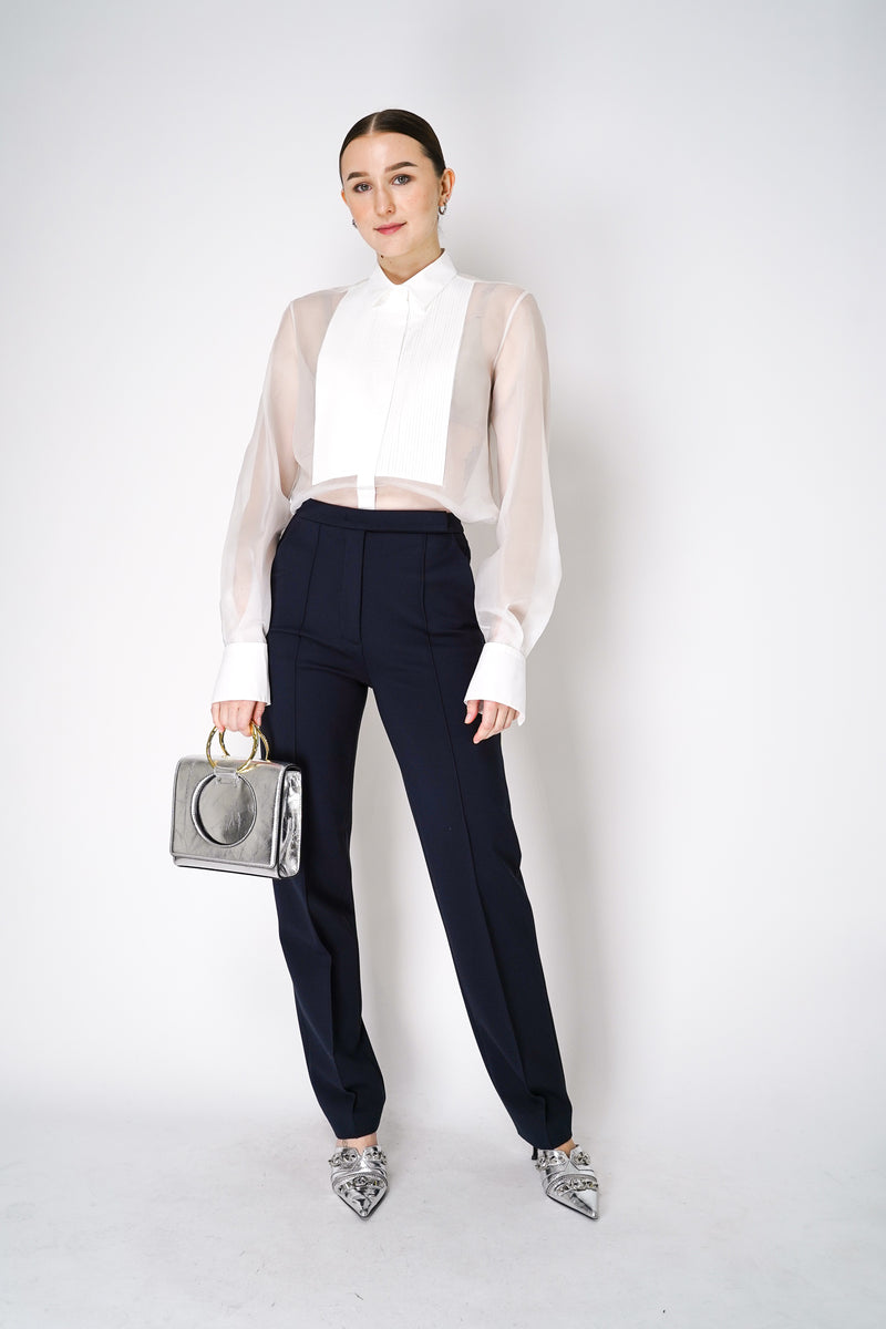 Antonelli Brindisi Silk Organza Blouse with Pleated Front Bib in White Vancouver. Shop Online or in Store.
