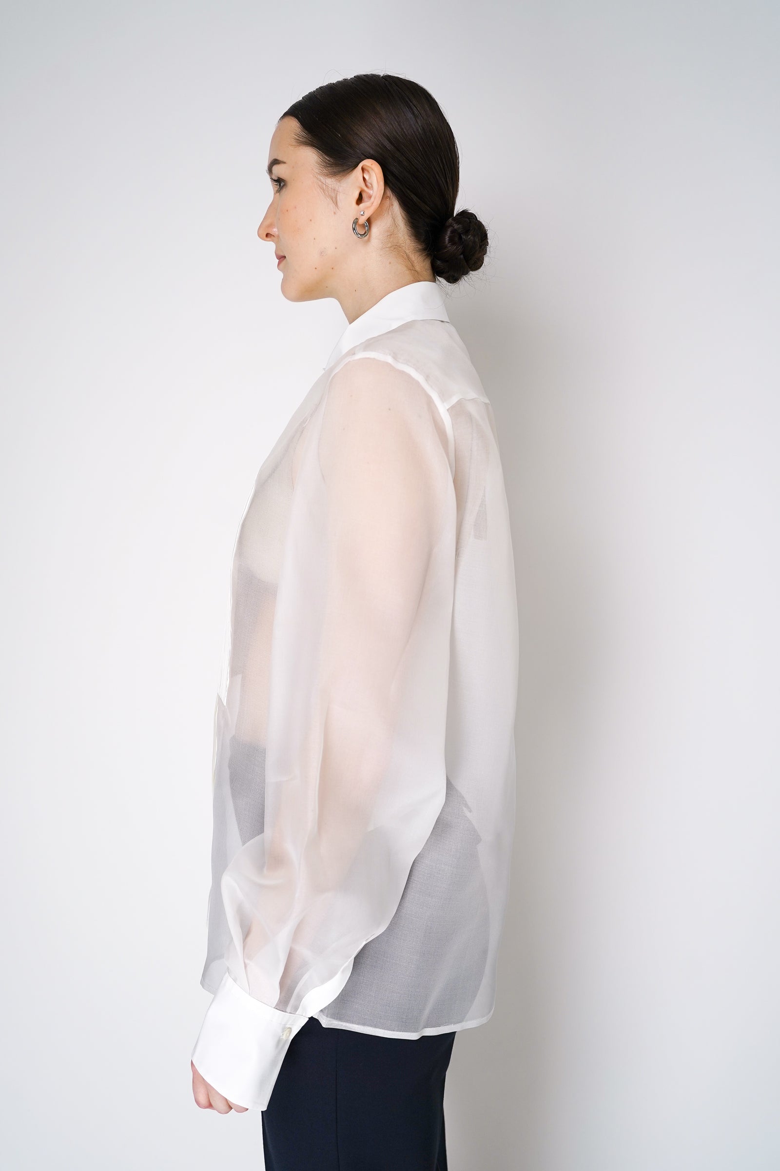 Antonelli Brindisi Silk Organza Blouse with Pleated Front Bib in