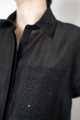 Antonelli Camelot Silk Linen Voile Embellished Button-Up Blouse in Black Vancouver. Shop Online or in Store.