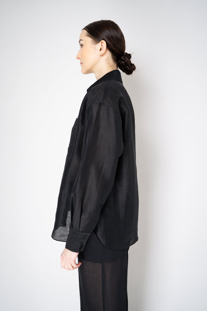 Antonelli Camelot Silk Linen Voile Embellished Button-Up Blouse in Black Vancouver. Shop Online or in Store.