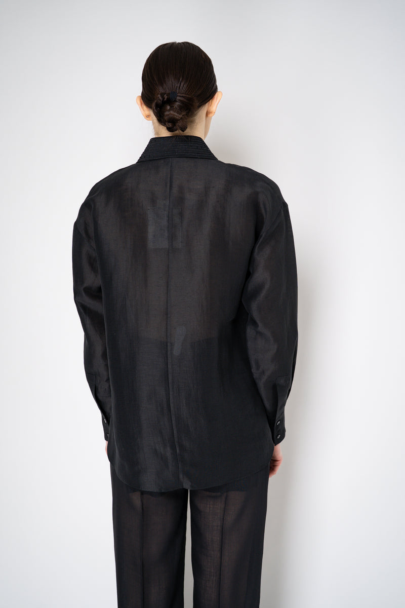 Antonelli Camelot Silk Linen Voile Embellished Button-Up Blouse in Black Vancouver. Shop Online or in Store.