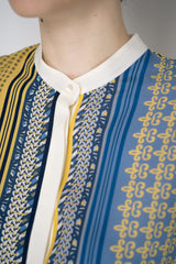 Antonelli Camilla Silk Crepe Blouse in Yellow and Blue Scarf Print Vancouver. Shop Online or in Store.