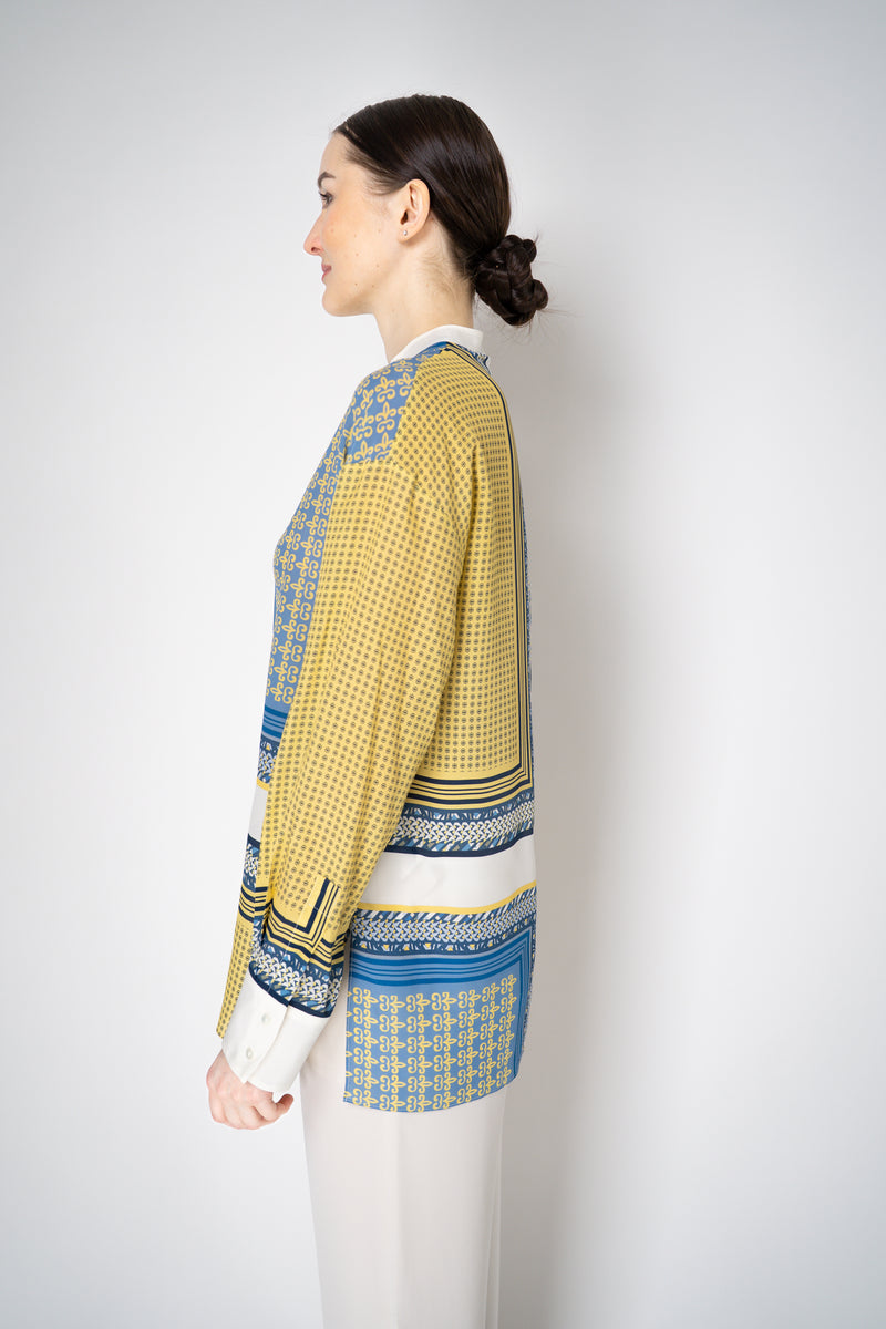 Antonelli Camilla Silk Crepe Blouse in Yellow and Blue Scarf Print Vancouver. Shop Online or in Store.