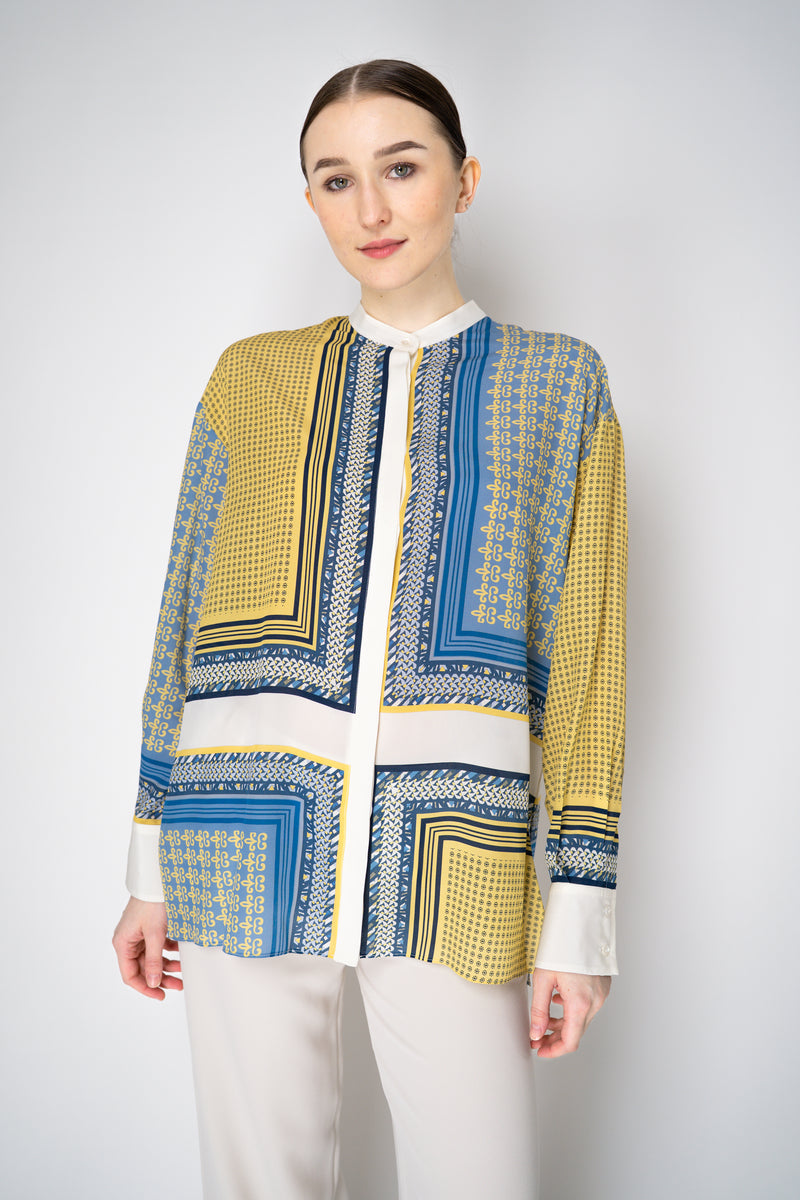 Antonelli Camilla Silk Crepe Blouse in Yellow and Blue Scarf Print Vancouver. Shop Online or in Store.