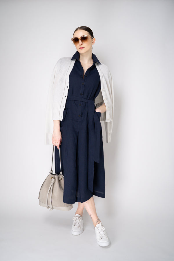 Antonelli Manchester Sleeveless Linen Shirt Dress in Navy Vancouver. Shop Online or in Store.