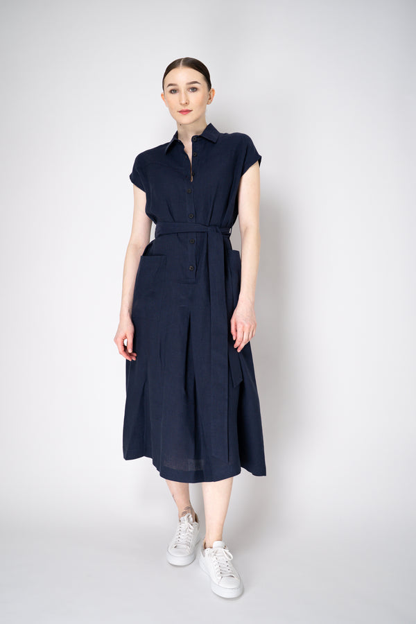 Antonelli Manchester Sleeveless Linen Shirt Dress in Navy Vancouver. Shop Online or in Store.