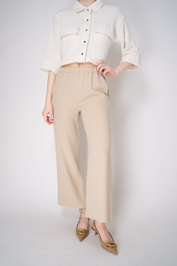 Antonelli Senape Crepe Pull-On Style Cropped Trousers in Beige Vancouver. Shop Online or in Store.