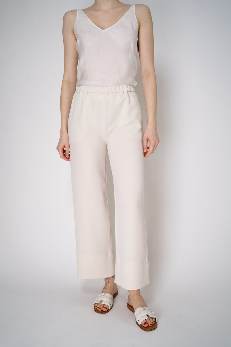 Antonelli Senape Crepe Pull-On Style Cropped Trousers in Cream Vancouver. Shop Online or in Store.
