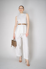 Antonelli Svezia Linen Pull-On Style Cropped Trousers in White Vancouver. Shop Online or in Store.