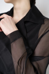 Antonelli Valmorea Silk Organza Sheer Trench Coat in Black Vancouver. Shop Online or in Store.