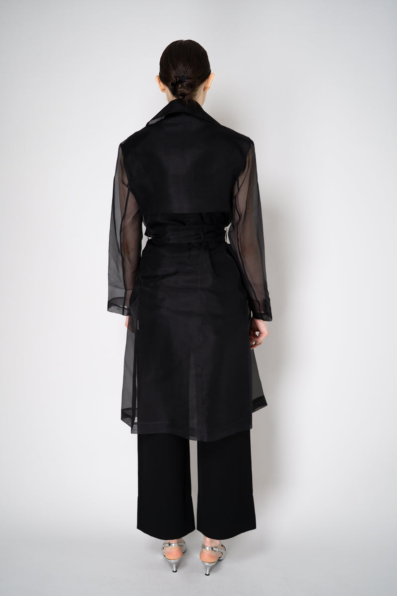 Antonelli Valmorea Silk Organza Sheer Trench Coat in Black Vancouver. Shop Online or in Store.