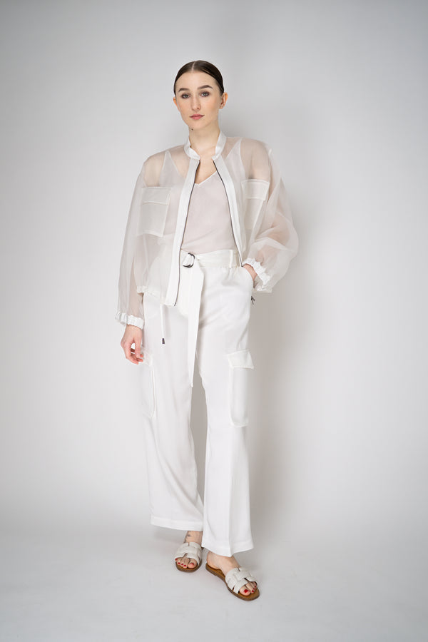 Antonelli Zaffiro SIlk Organza Bomber Jacket in White Vancouver. Shop Online or in Store.