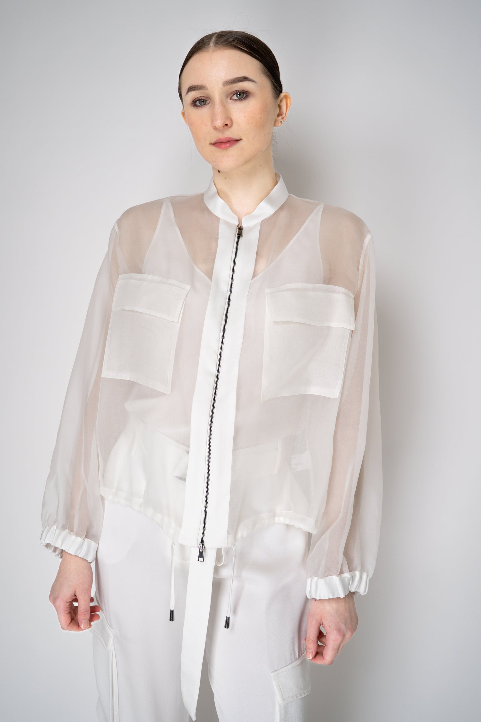 極美品24SS Theory AIRY COTTON SHEER BOMBER Khaki Asymmetric Bomber Jacket – MODES