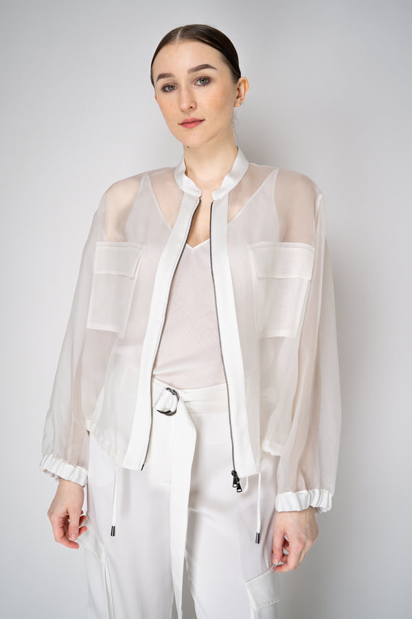 Antonelli Zaffiro SIlk Organza Bomber Jacket in White Vancouver. Shop Online or in Store.