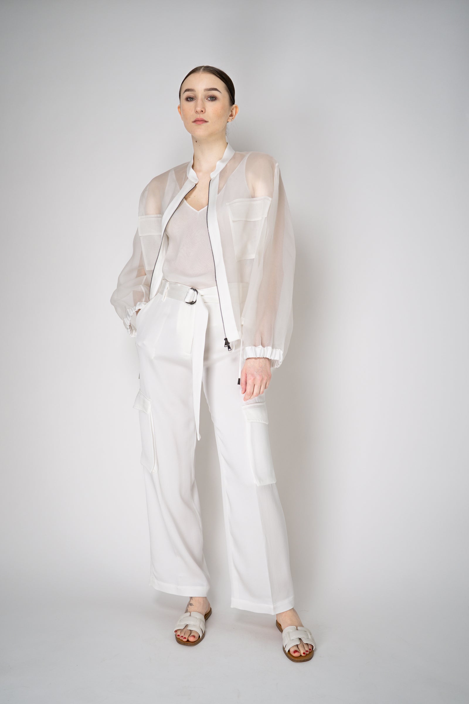 Antonelli Zaffiro Silk Organza Bomber Jacket in White – Ashia Mode