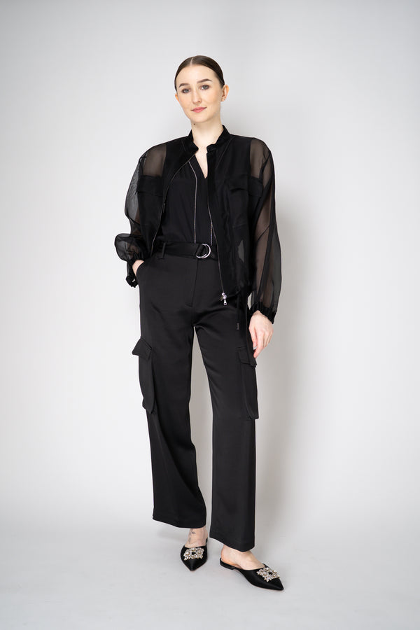 Antonelli Zaffiro SIlk Organza Bomber Jacket in Black Vancouver. Shop Online or in Store.