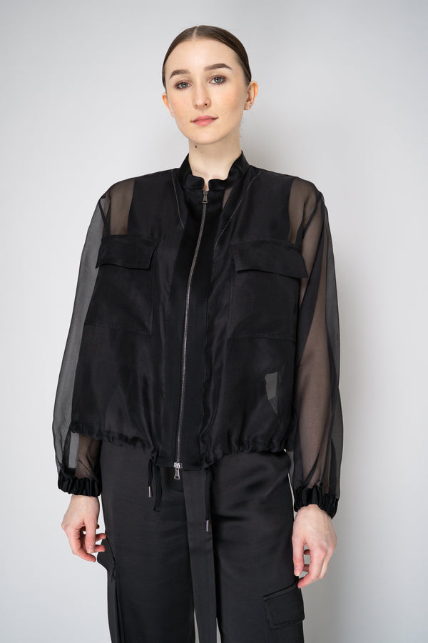 Antonelli Zaffiro SIlk Organza Bomber Jacket in Black Vancouver. Shop Online or in Store.