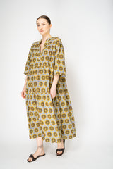 Odeeh 3/4 Sleeve Tiered Cotton Dress in Mustard and Grey Vancouver. Shop Online or in Store.
