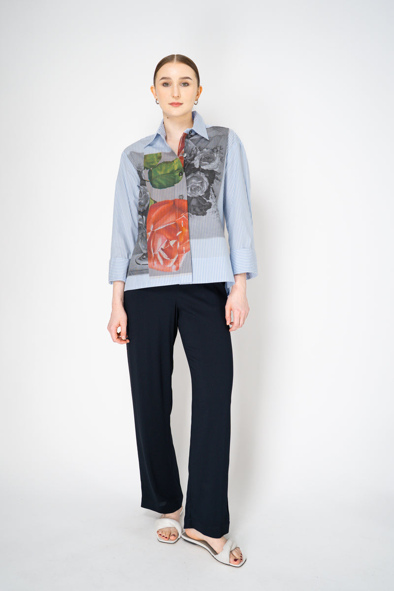 Odeeh Striped Classic Button-Up Shirt in Multicolour Floral Postcard Print Vancouver. Shop Online or in Store.
