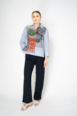Odeeh Striped Classic Button-Up Shirt in Multicolour Floral Postcard Print Vancouver. Shop Online or in Store.
