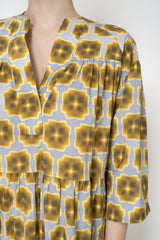 Odeeh 3/4 Sleeve Tiered Cotton Dress in Mustard and Grey Vancouver. Shop Online or in Store.