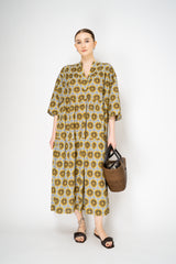 Odeeh 3/4 Sleeve Tiered Cotton Dress in Mustard and Grey Vancouver. Shop Online or in Store.
