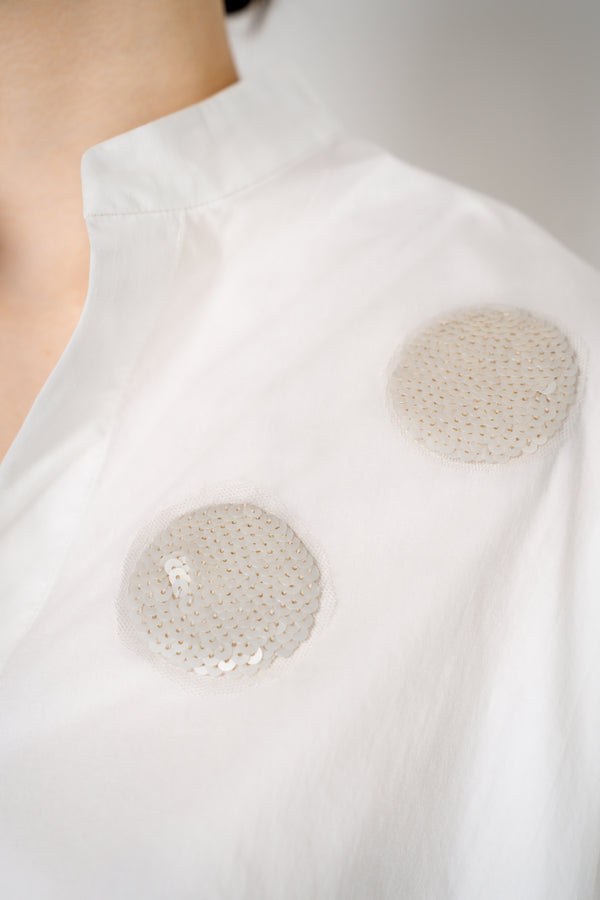 Odeeh Oversized Cotton Button-up Shirt with Sequin Polka-Dot Details in White Vancouver. Shop Online or in Store.
